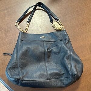 Coach Black Leather Shoulder Bag with Gold Chain